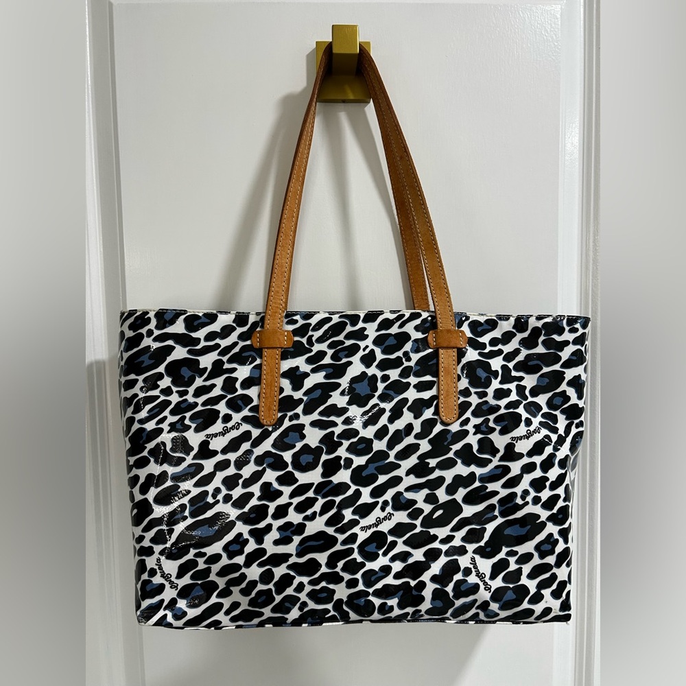 Consuela handbag . Stylish Leopard Print Tote Bag with Tan Handles